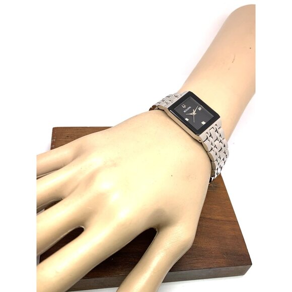 Bulova Women's Watch 96P202 Quartz Black Dial Diamond Quadra Silver Steel CHIP - Picture 4 of 14